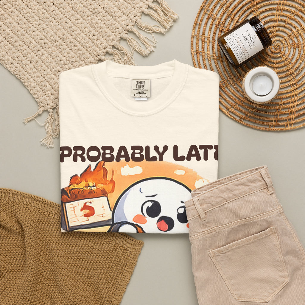 Probably Late For Something Dumpling Tee — Funny Running Character T-Shirt