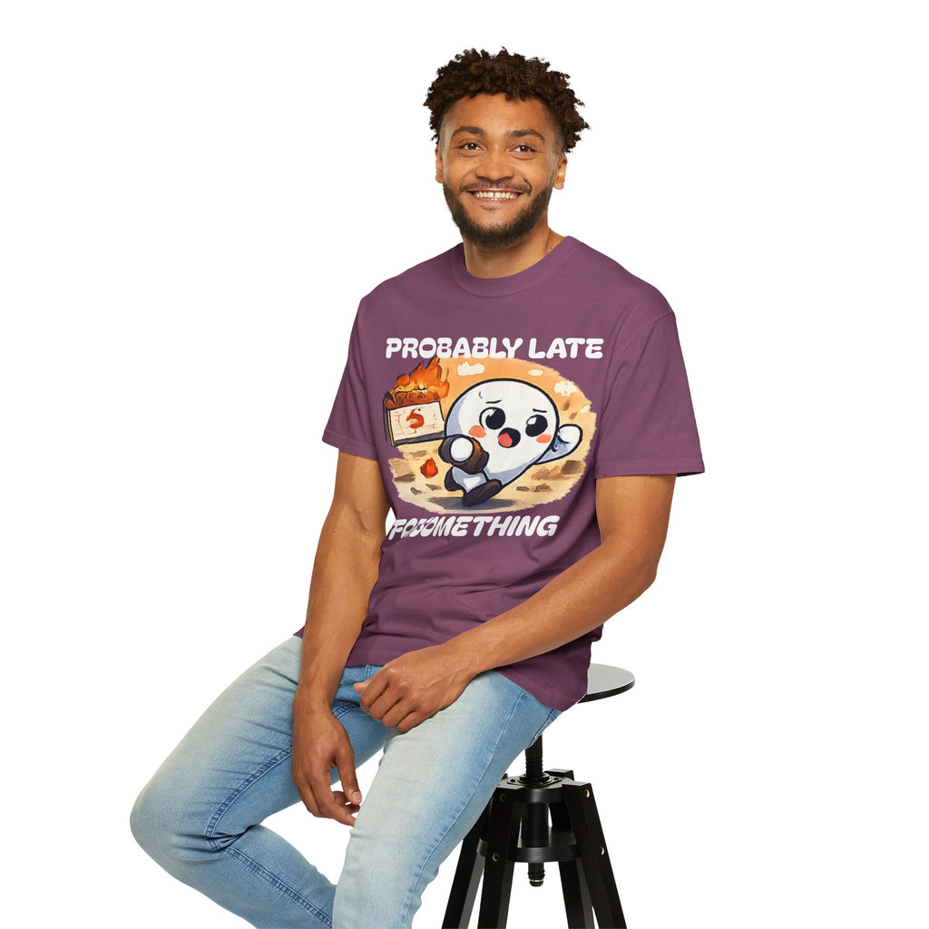 Probably Late For Something Dumpling Tee — Funny Running Character T-Shirt