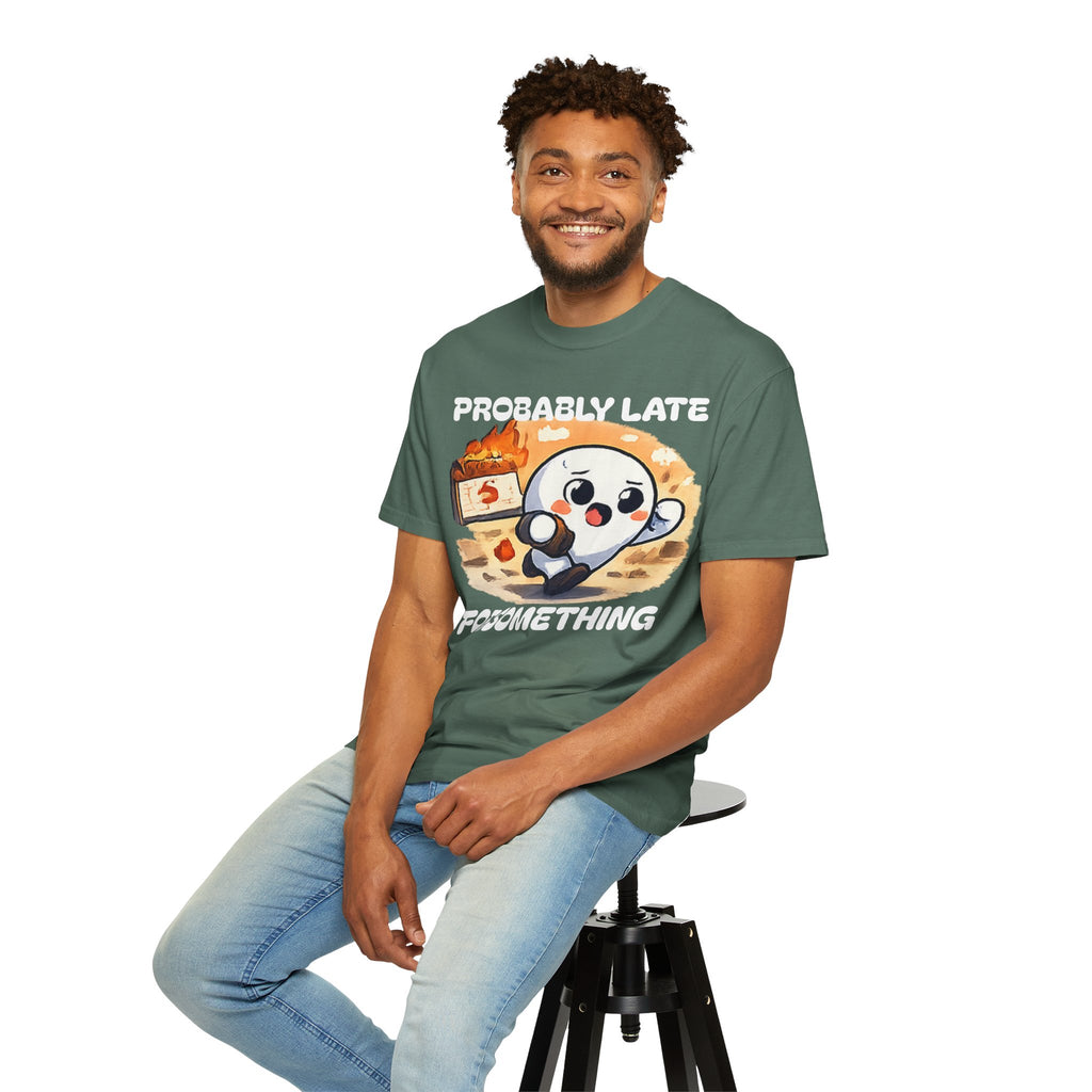 Probably Late For Something Dumpling Tee — Funny Running Character T-Shirt