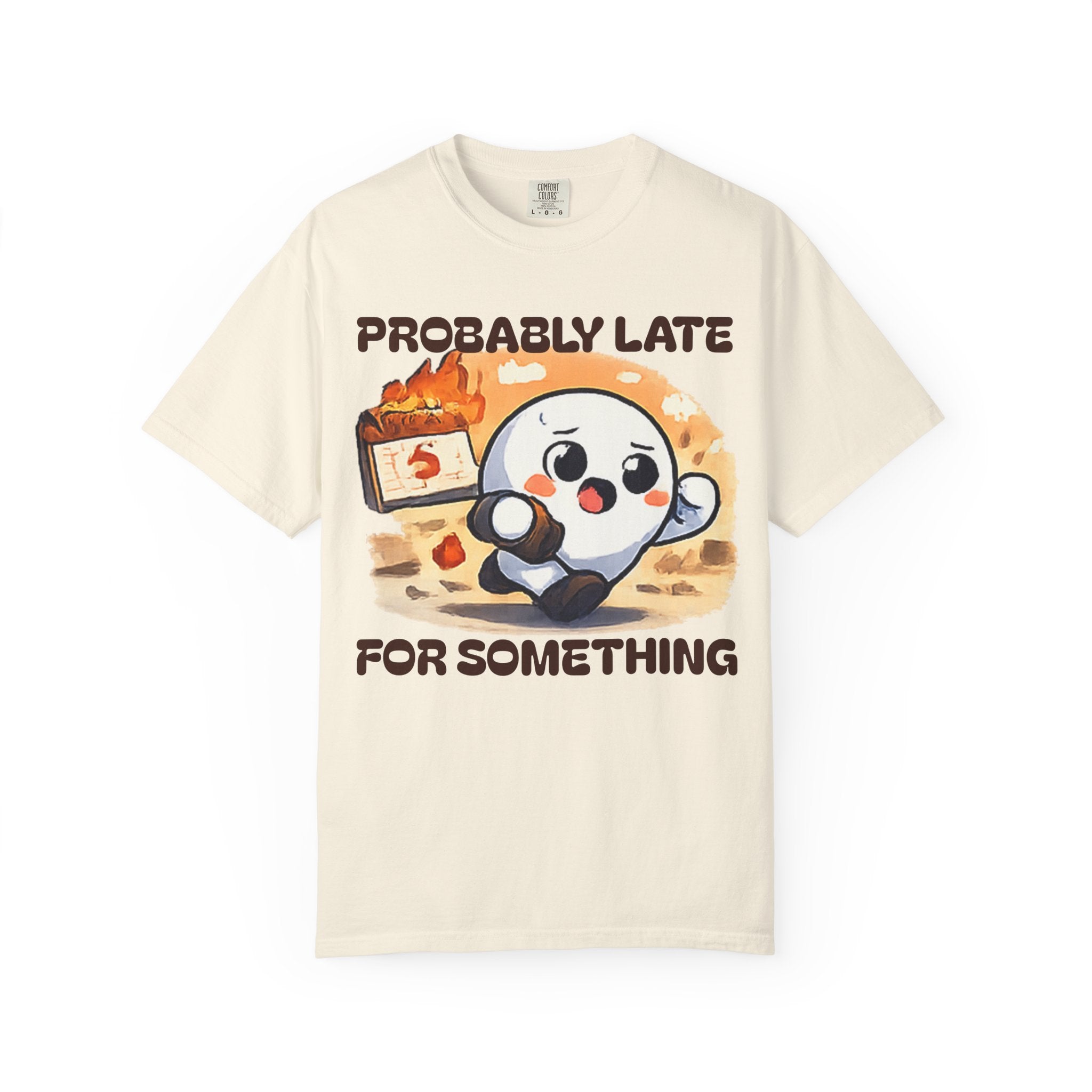 Probably Late For Something Dumpling Tee — Funny Running Character T-Shirt
