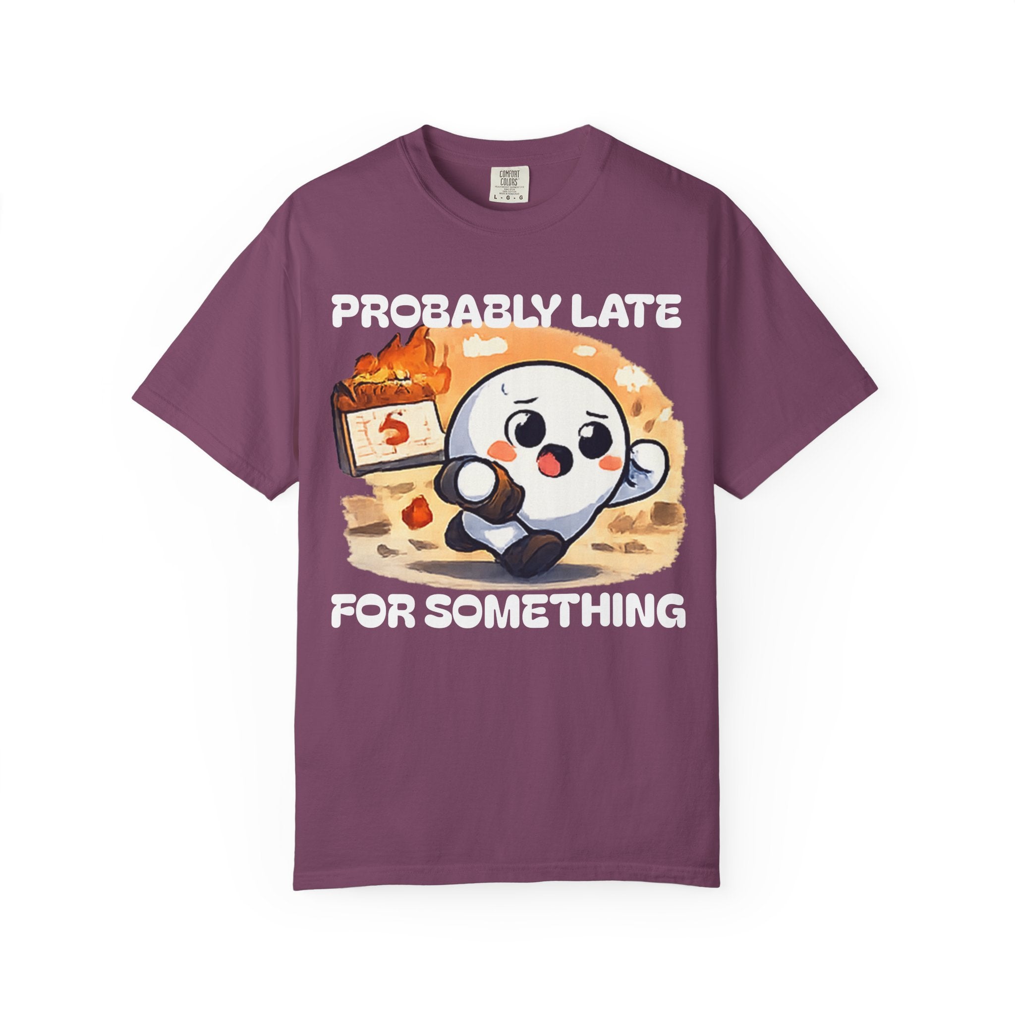 Probably Late For Something Dumpling Tee — Funny Running Character T-Shirt