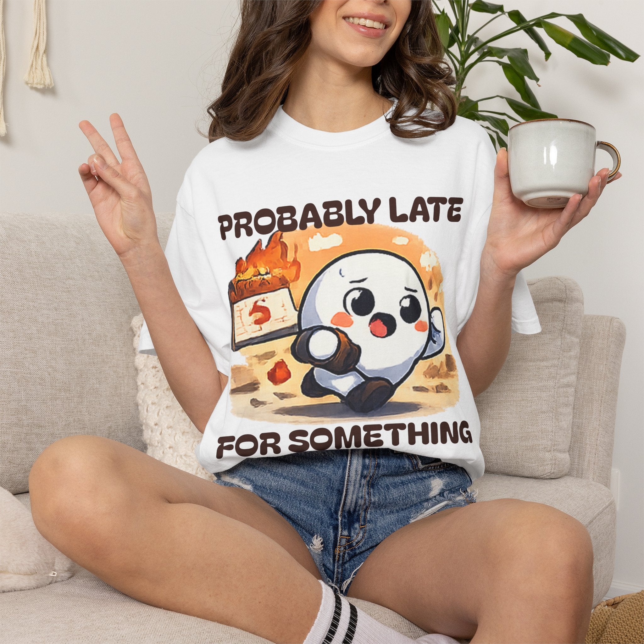 Probably Late For Something Dumpling Tee — Funny Running Character T-Shirt