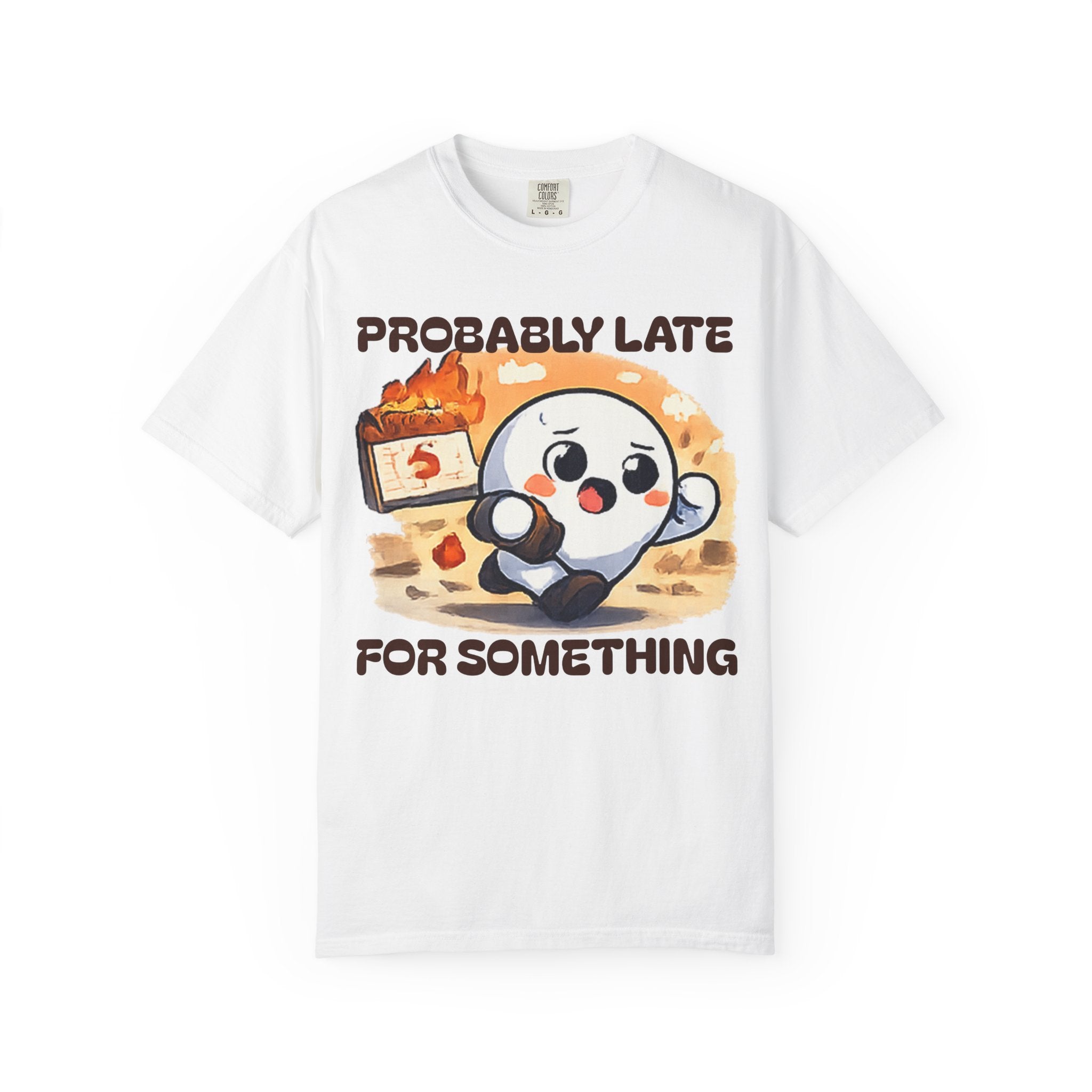 Probably Late For Something Dumpling Tee — Funny Running Character T-Shirt
