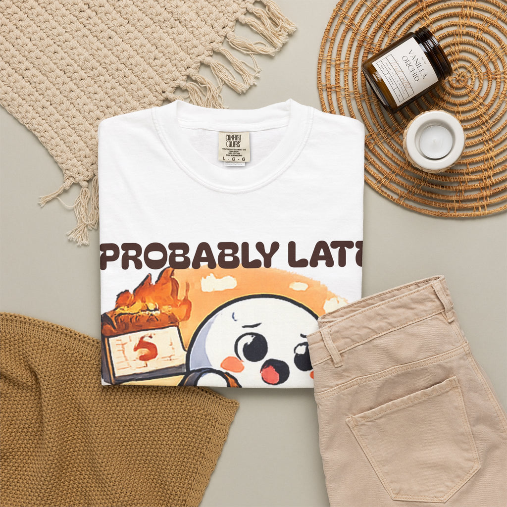 Probably Late For Something Dumpling Tee — Funny Running Character T-Shirt