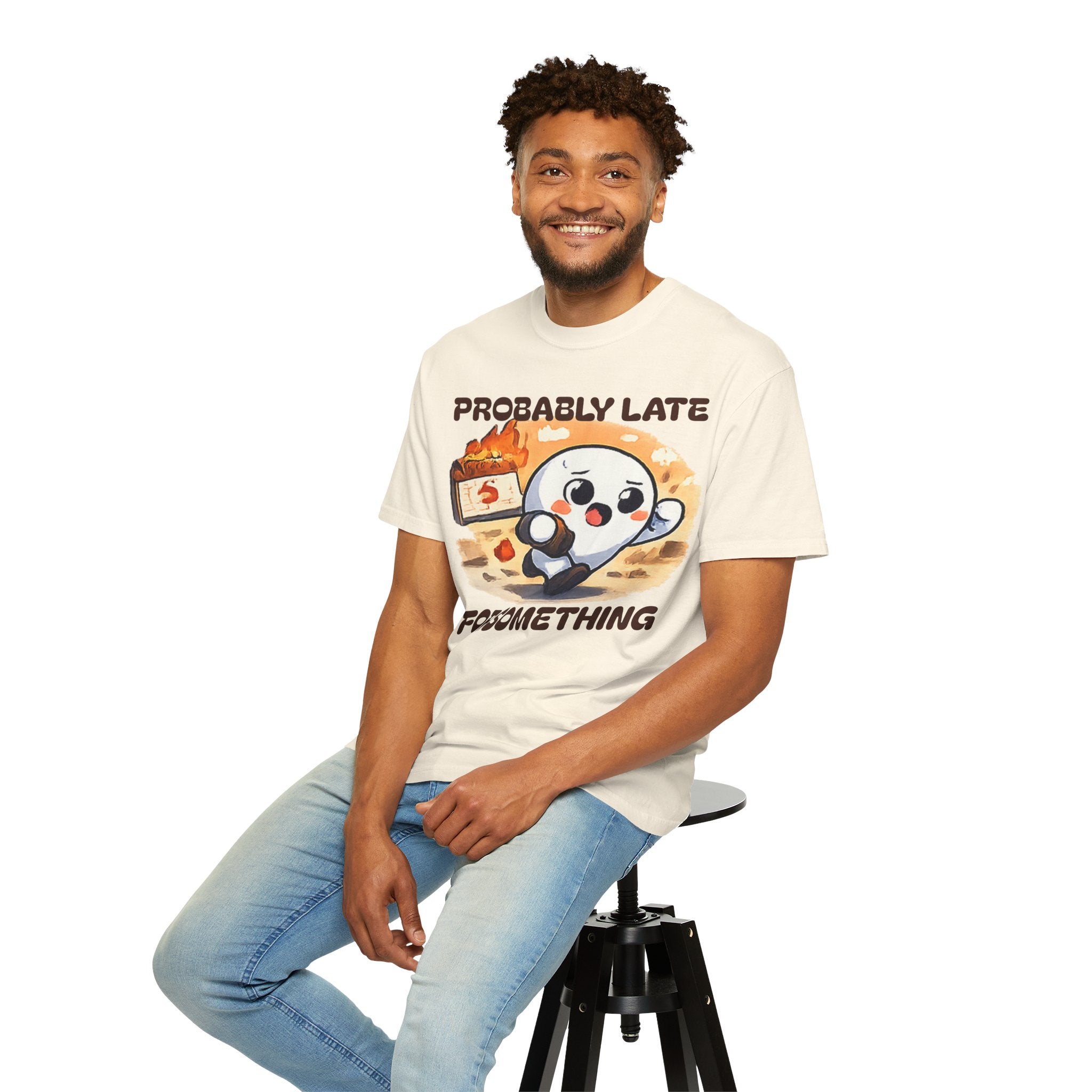 Probably Late For Something Dumpling Tee — Funny Running Character T-Shirt