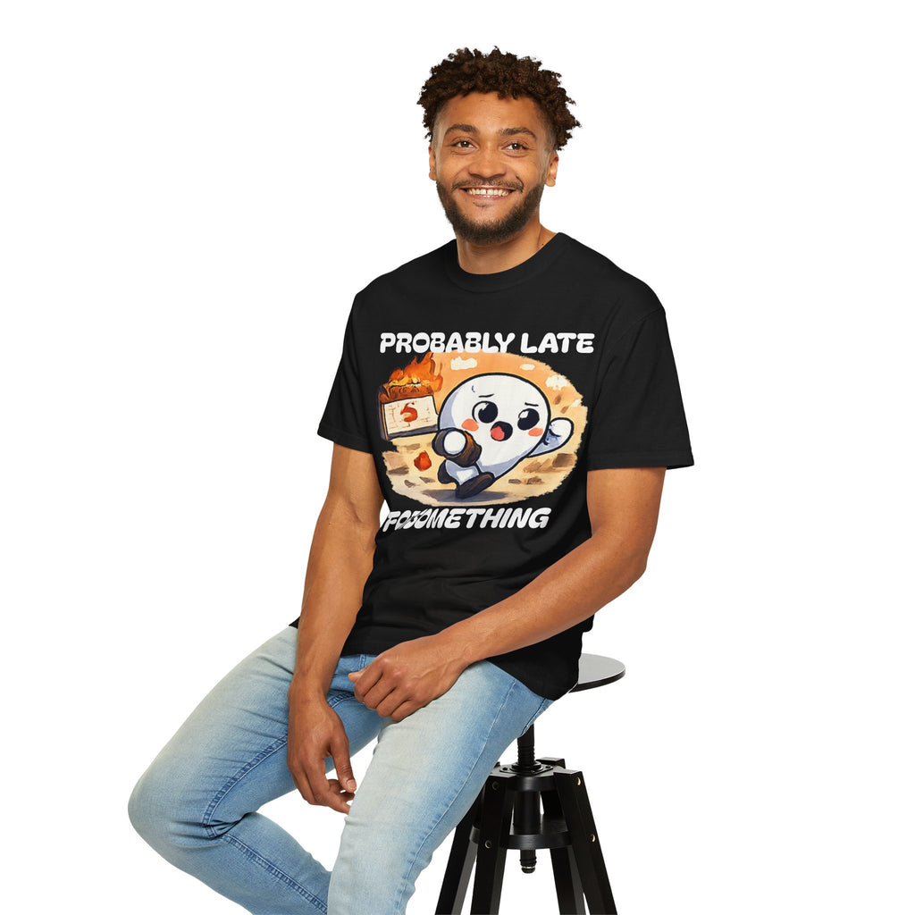 Probably Late For Something Dumpling Tee — Funny Running Character T-Shirt