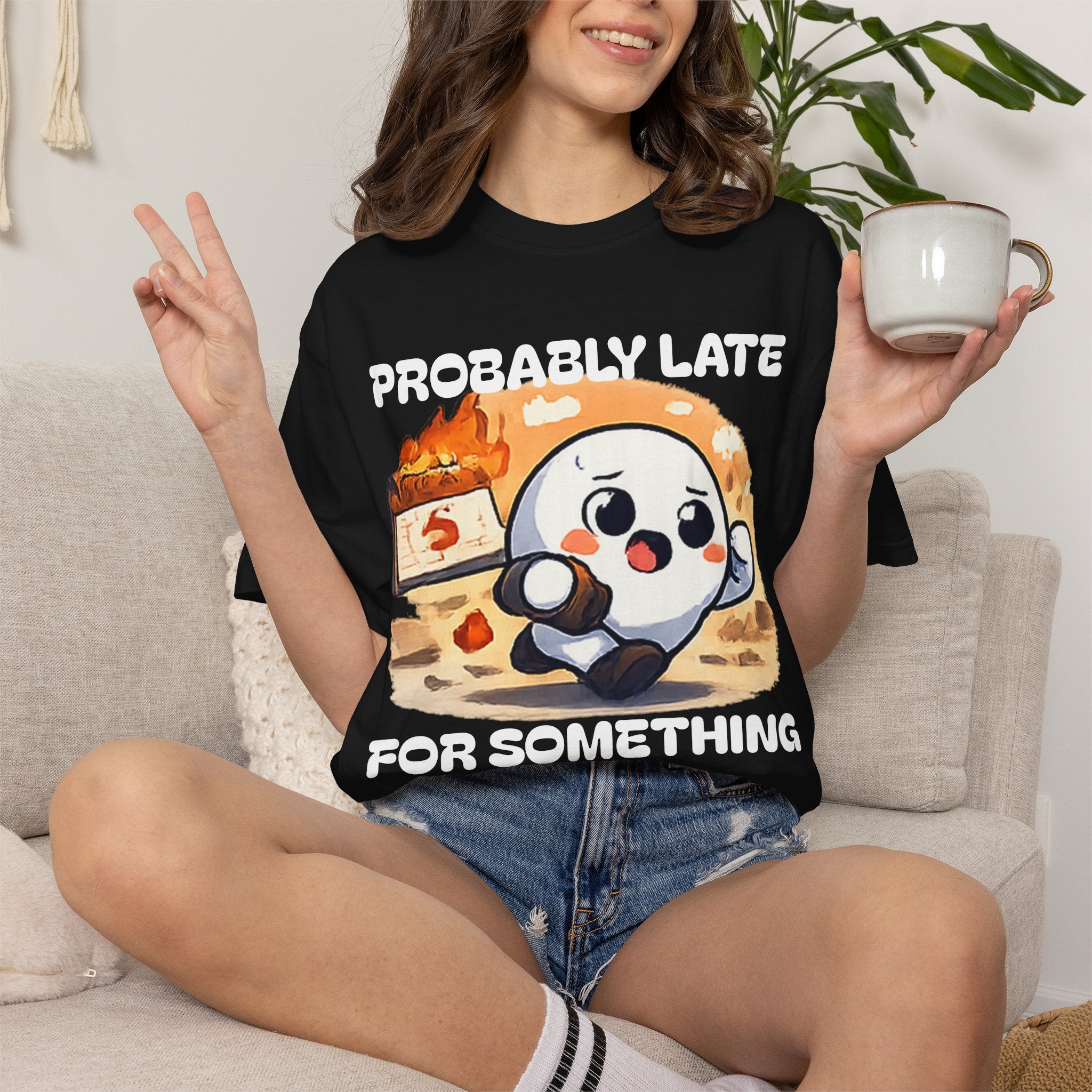 Probably Late For Something Dumpling Tee — Funny Running Character T-Shirt