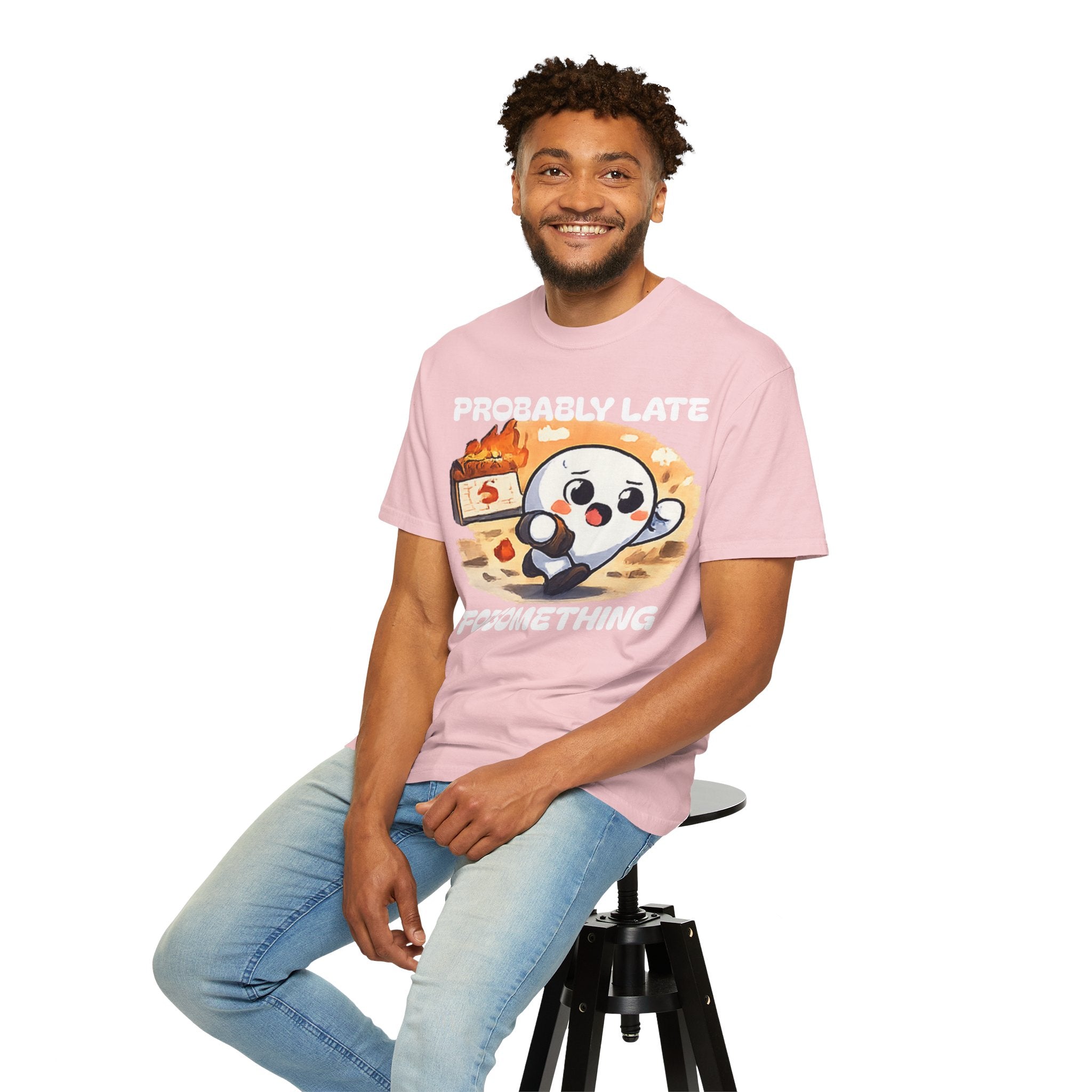 Probably Late For Something Dumpling Tee — Funny Running Character T-Shirt