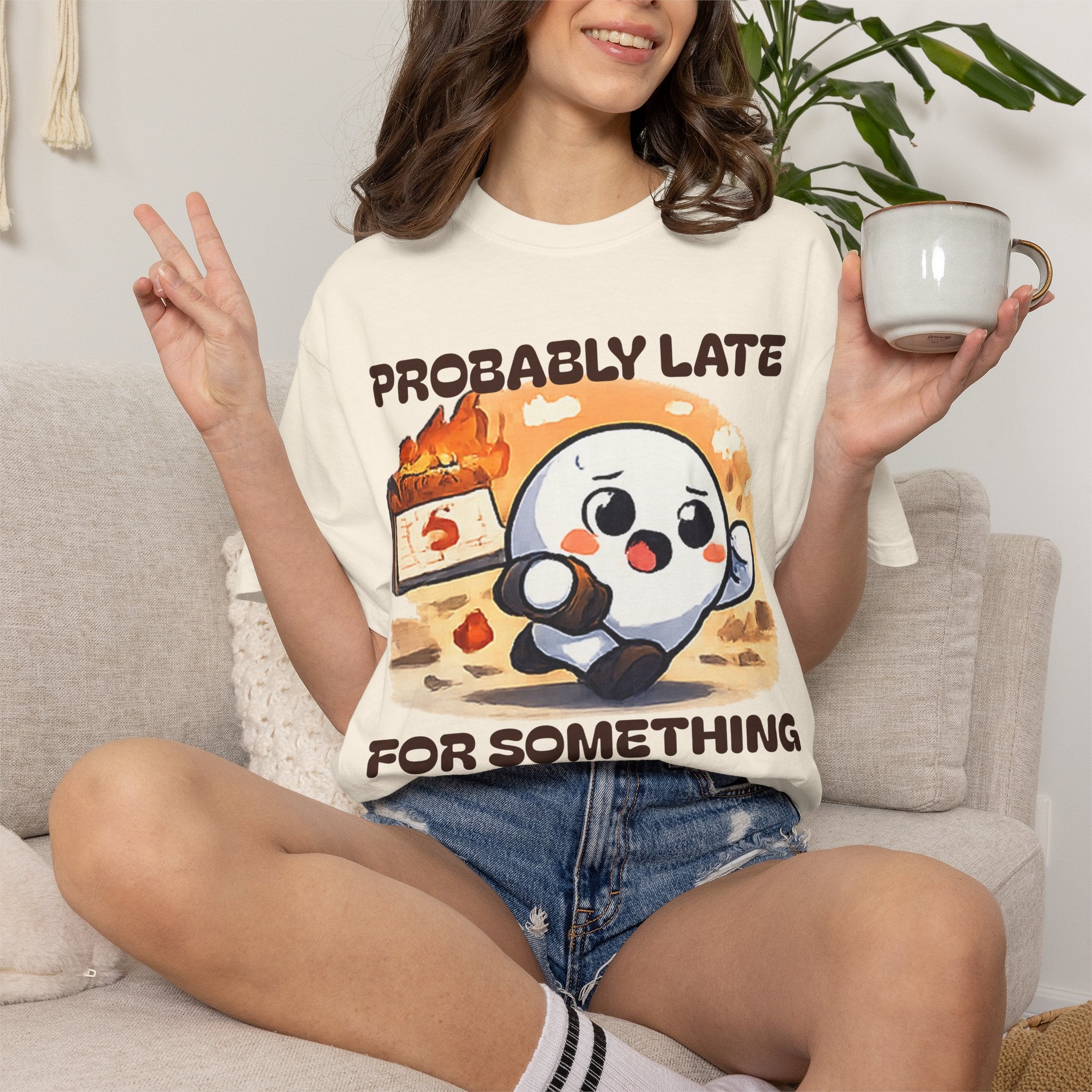 Probably Late For Something Dumpling Tee — Funny Running Character T-Shirt