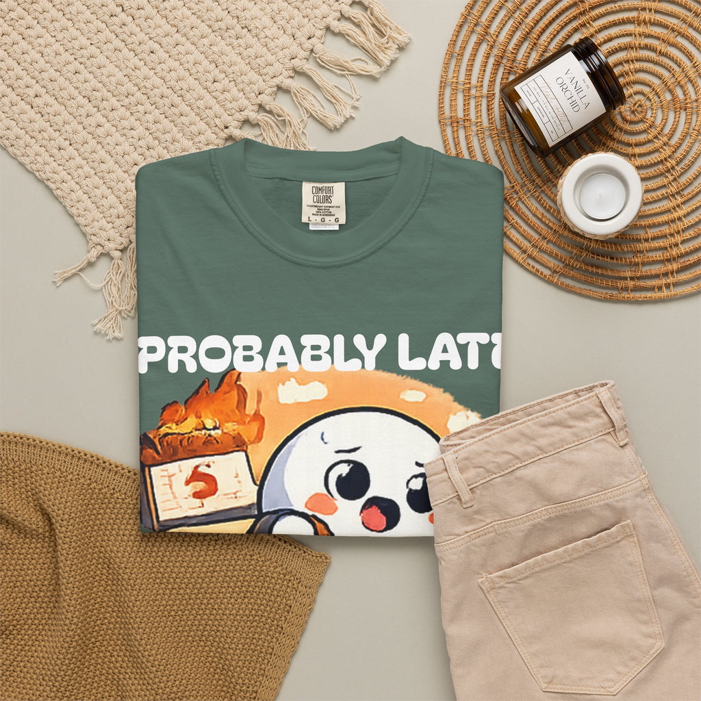 Probably Late For Something Dumpling Tee — Funny Running Character T-Shirt